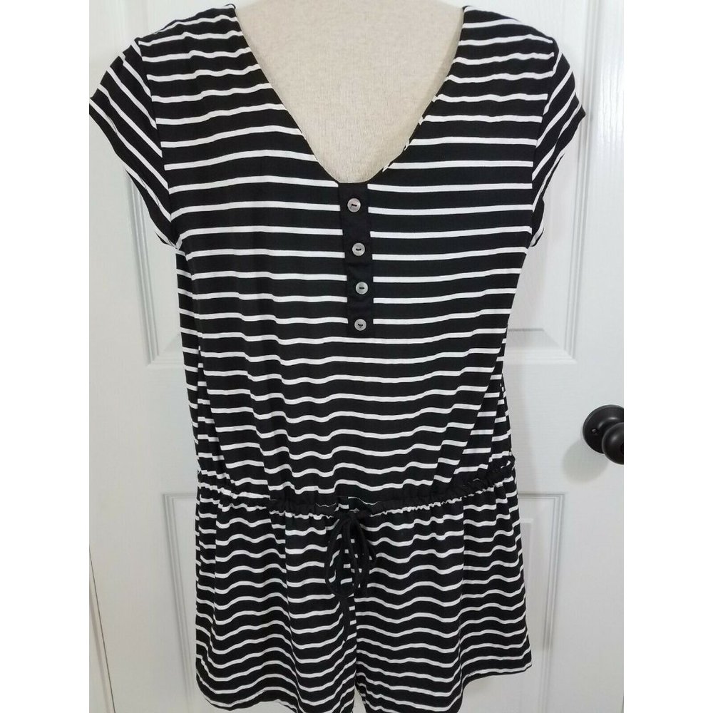 Merokeety Women's Romper Shorts Short Sleeve Striped Open Back Lg NWT